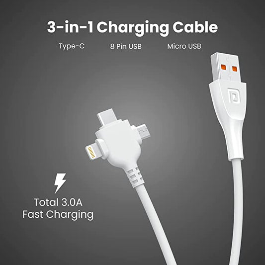 Portronics Konnect Spydr 3 Multifunctional Fast Charging Cable (Type C + Micro USB + 8 Pin) with 3.0A Total Output