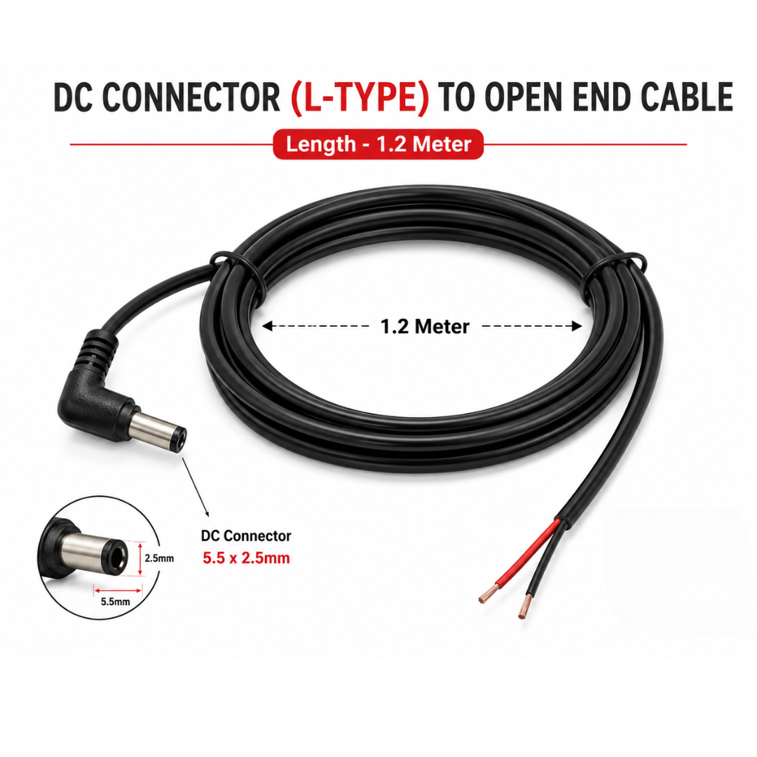 DC Power Cable 5.5×2.5mm Right Angle | L-Shape Adapter Charger Cable