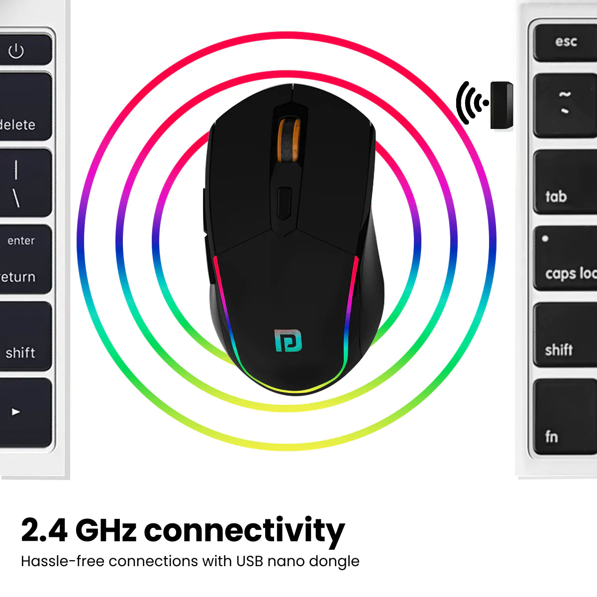 Portronics Toad One Wireless 2.4GHz & Bluetooth Connectivity Optical Mouse with 7 Colors RGB Lights, Rechargeable Battery