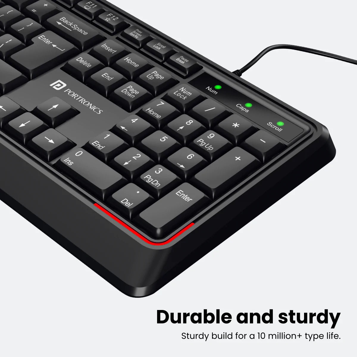 Portronics KI-PAD Wired Keyboard with Gaming Mode, 104 Keys, 1.5M Cable, Ergonomic Keys, Plug & Play (Black)