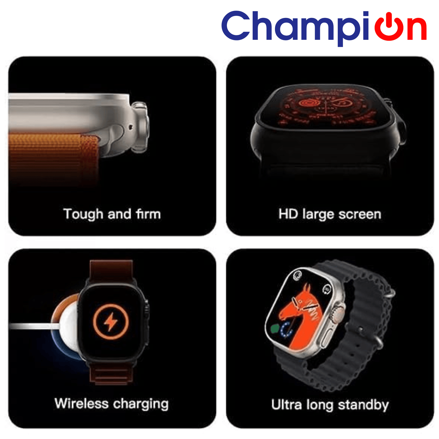 Champion T10 Ultra Bluetooth Calling Series 8 7.36cm (2.9 inch) Big Display 49mm with All Sports Features & Health Tracker, Unisex Smart Watch (Black)