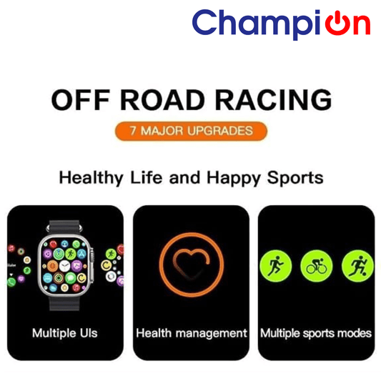 Champion T10 Ultra Bluetooth Calling Series 8 7.36cm (2.9 inch) Big Display 49mm with All Sports Features & Health Tracker, Unisex Smart Watch (Black)