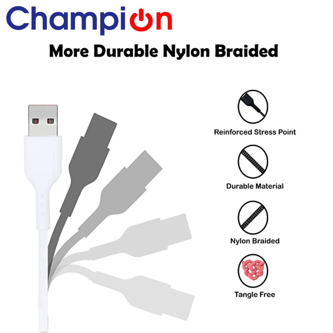 Champion Data Cable Micro PVC 2.4Amp 1Mtr (White)
