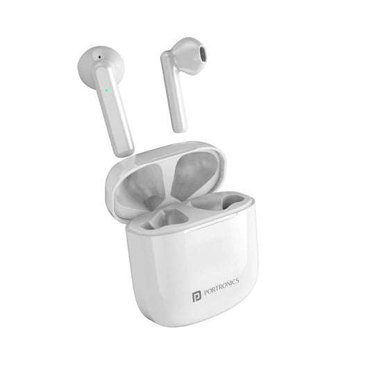 Portronics Harmonics Twins 25 TWS Earbuds with ENC, Bluetooth 5.1, 27Hrs Playtime, Type C Charging, Dual Mic(White)