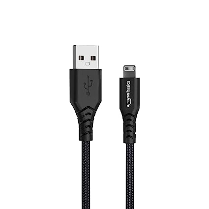 Amazon Basics USB A to Lightning PVC Molded Nylon MFi Certified Pack of 2 Charging Cable (Black, 1.8 meter)