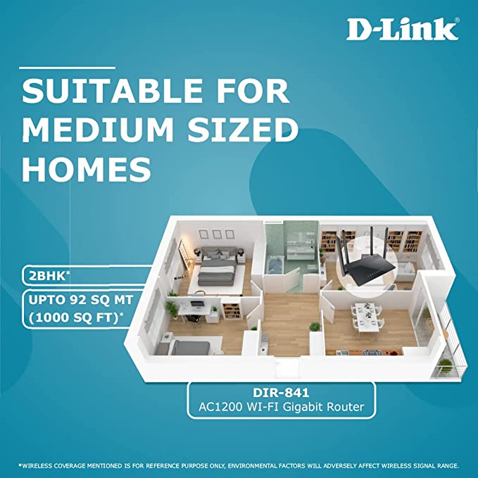 D-Link DIR-841 - AC1200 MU-MIMO Wi-Fi Gigabit Router with Fast Ethernet LAN Ports