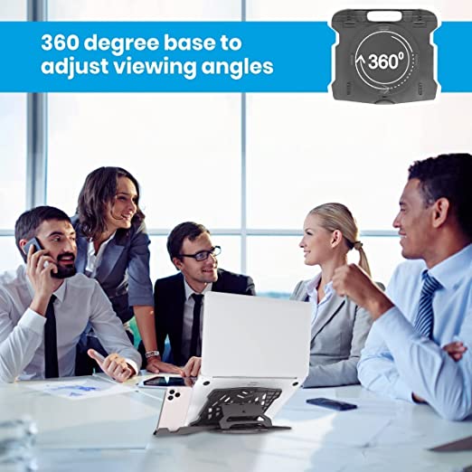 Portronics My Buddy Hexa 22 Adjustable Laptop Stand with Mobile Holder Ventilated Portable Foldable Compatible for 39.62cm (15.6 inch) Laptops (Black)