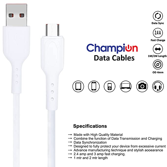 Champion USB to Type-C 3Amp Data Sync & Charging Cable PVC for all Android & USB Type-C Devices