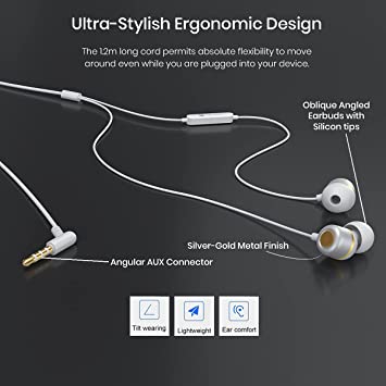 Portronics Conch 10 in-Ear Wired Earphone with 3.5mm Jack, Power Audio, Built-in Mic (White)