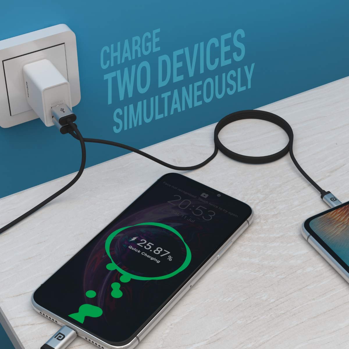 Portronics Adapto 648 POR-648, 2.4A Quick Charging Dual USB Port Wall Adapter with 1M Micro-USB Charging Cable (White)