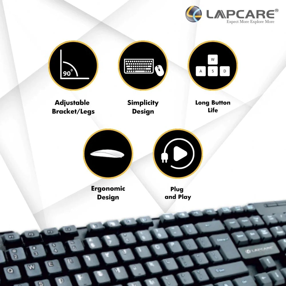 Lapcare E9 Wired Combo-Wired Keyboard and Mouse Set-USB, Ergonomic Design- Black