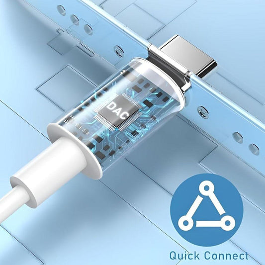 Champion Type-C Wired Earphones with Mic & Volume Control - Compatible with iPhone, iPad Pro, Android Phones (White)