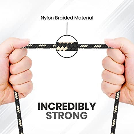 Portronics Konnect Spydr 8 Pin Cable with 3.0A Output, Fast Data Sync, 2M Length, Nylon Braided, Tangle Resistance (Black)