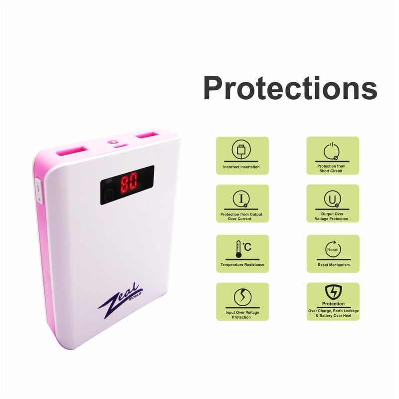 Zeal Z-10 10400 mAh Digital Power Bank (White & Pink)