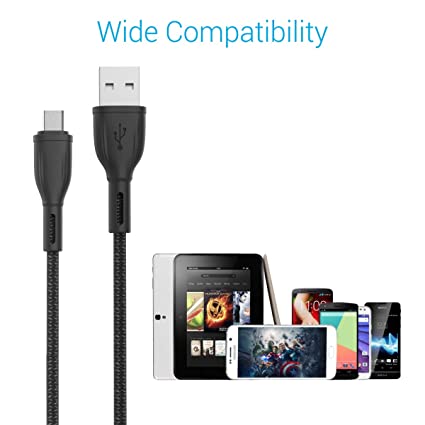Portronics Konnect Plus 1.2M Fast Charging Micro USB Cable for Android Phones (Black)