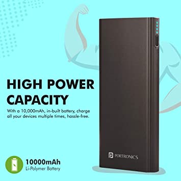 Portronics Power M 10K 10000 mAh Metal Housing Power Bank with Dual Input (Type C + Micro USB) & Triple Output