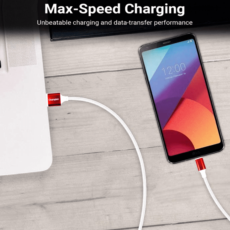 Champion Micro USB 3Amp Data Sync & Charging Cable Metal 1M for all Android & Micro USB Devices (White/Red)
