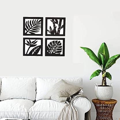 Acrylic Leaf Design Frame for Wall Hanging (20.3 x 20.3)cm (8 X 8 Inches ) Each Set of 4 (Black)