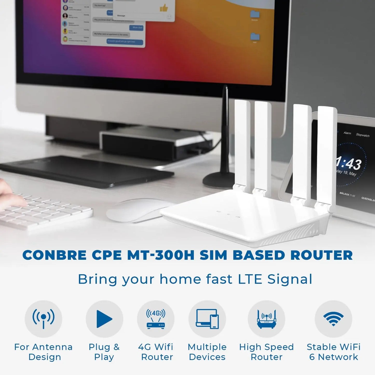 Wi-Fi Router 4G LTE | High-Speed Wireless Router with SIM Card Slot | 4 Antennas | Mobile Hotspot for Home & Office