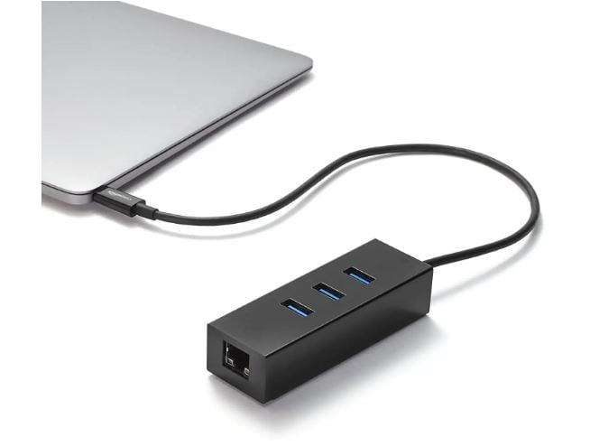 Type-C to 3 Port USB 3.0 Hub with Ethernet Adapter (Black)