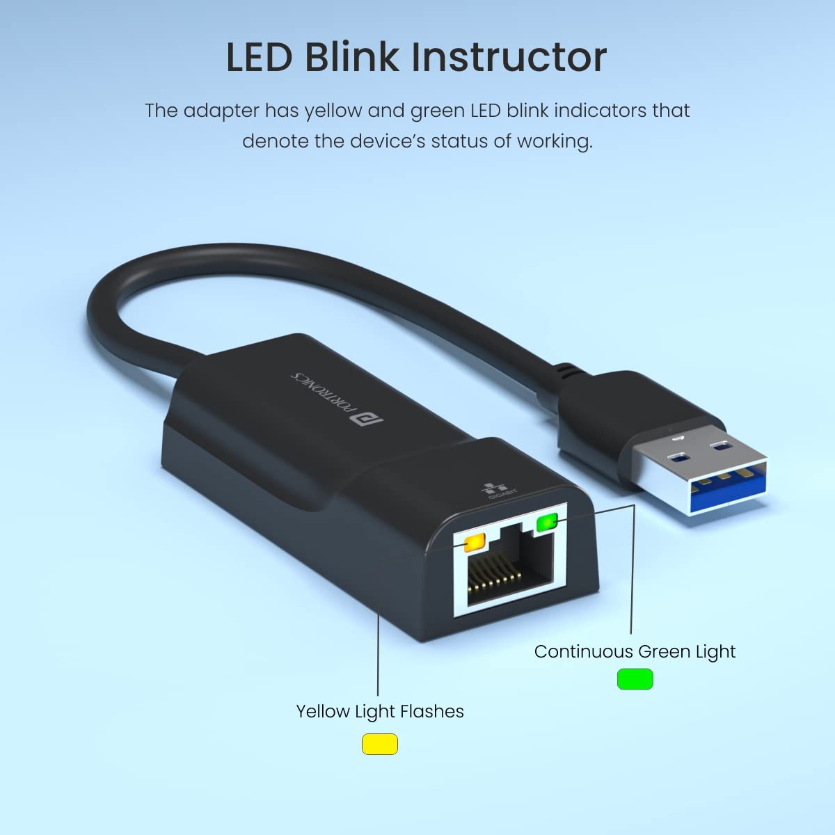 Portronics Mport 45 USB 2.0 Ethernet LAN Adapter USB to LAN RJ 45 with 1000 Mbps, Fast Speed (Black)
