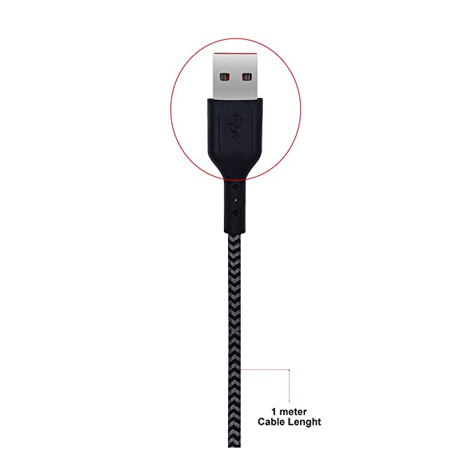 Champion USB to Micro 2.4Amp Data Sync & Charging Cable Braided 1M for all Android & Micro USB Devices (Black)