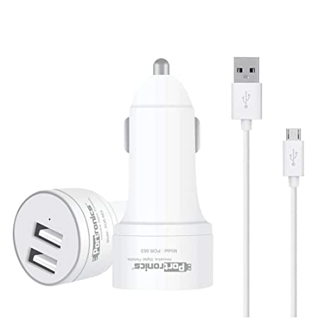 Portronics Car Power 2T 2.4A Car Charger with Dual USB Ports, White