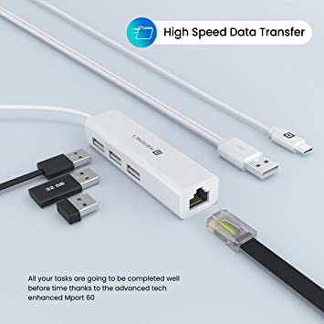 Portronics Mport 60 4-in-1 Multiport Type C/USB Hub,LAN Adapter RJ45 Port,3 USB2.0 Port,Type C OTG Support(White)