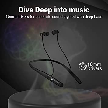 Portronics Harmonics Z4 Wireless Bluetooth 5.3 Neckband in Ear Earphones with Mic, 30Hrs Playtime IPX4 Water Resistant (Black)