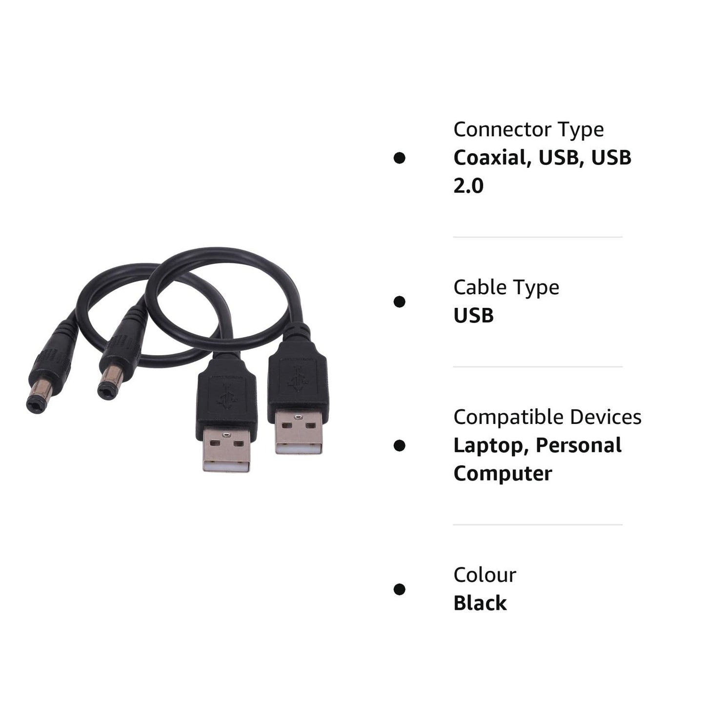 USB 2.0 A Type Male To DC (5.5 X 2.1)mm ,5V Power Plug Connector Cable 60cm (Black)