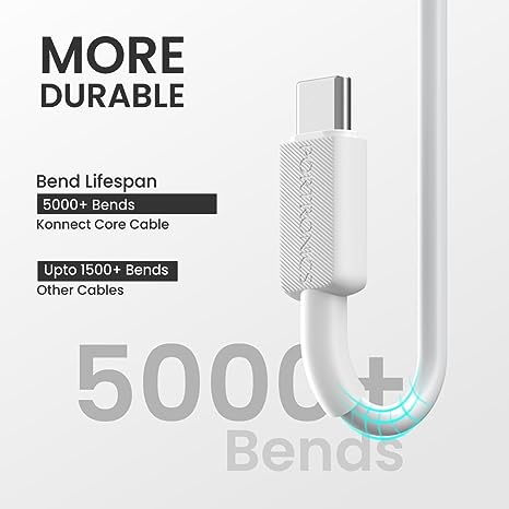 Portronics Konnect Link 5C 5A Type C Fast Charging Cable, 480 mbps Data Transmission,1M (White)