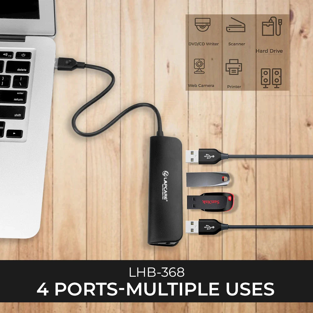 LAPCARE LHB-368 USB 3.0 4 Port HUB with 30cm Cable (Black)