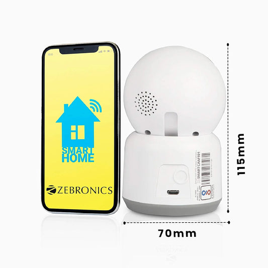 Zebronics Zeb Smart Cam 101 Smart WiFi PTZ Indoor Camera (1080p), Remote Monitoring, Plug & Play, Night Vision (White)
