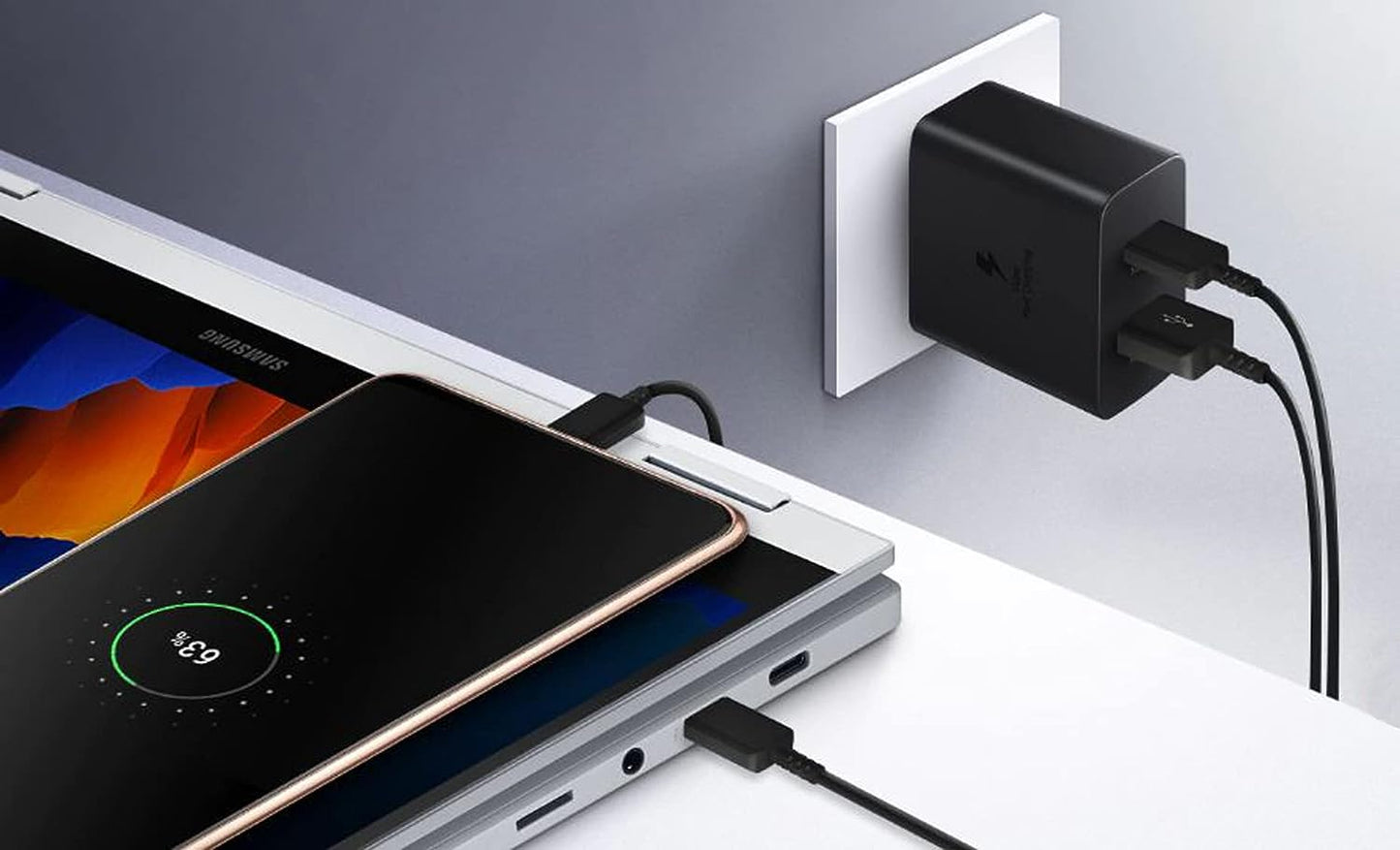 Samsung Original 35W Dual Port,Type-C & USB-A, Fast Charger (Cable not Included), Black