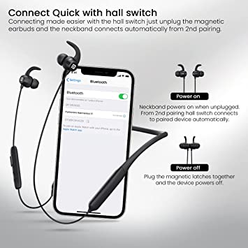 Portronics Harmonics Y1 Bluetooth Neckband in Ear Earphones with mic, Auto ENC, 12mm Dynamic Drivers, 40 Hrs Playtime