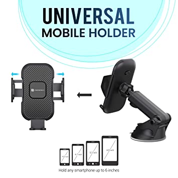 Portronics Clamp M Car Mobile Holder with 360‚° Rotational, Strong Suction Cup, One Click Release Button (Black)