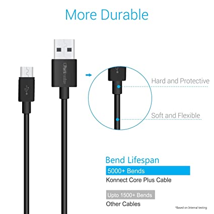 Portronics Konnect Core Plus 2M Fast Charging 3A Micro USB Cable for Android Phones (Black)