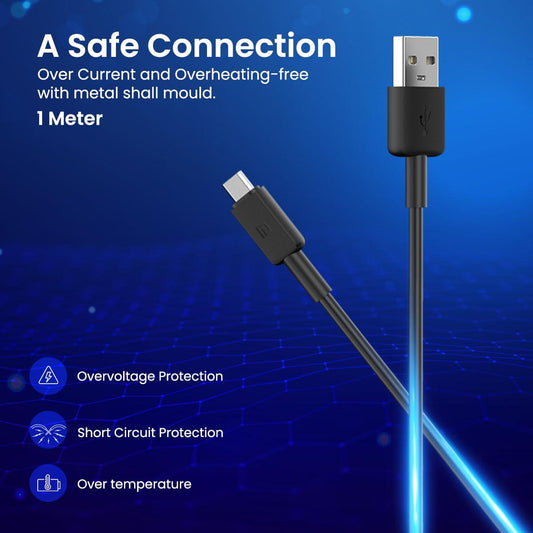 Portronics Konnect Link Micro USB Fast Charging Cable - 3.0A Output & 480Mbps Data Transfer 1M (Black)