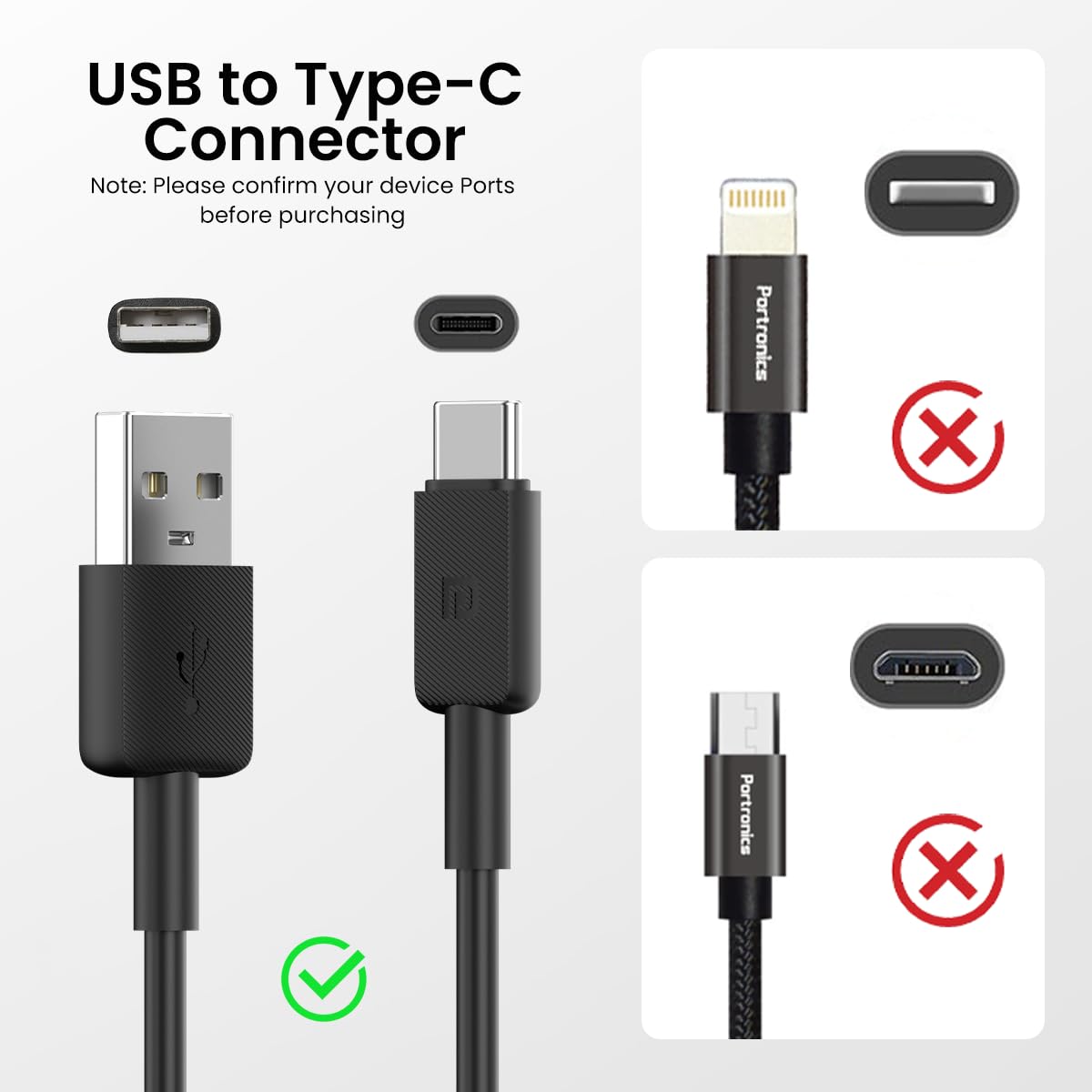 Portronics Konnect Link Type C 3A Fast Charging Cable for Smartphones, Tablets & other Type C devices with 480Mbps Data Sync (Black)