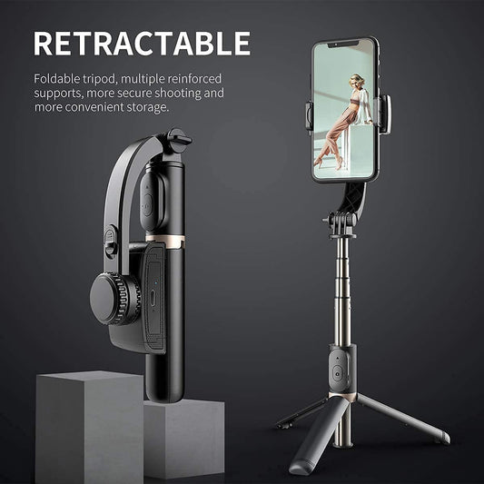 Gimbal Stabilizer for Smartphone with Extendable Bluetooth Selfie Stick and Tripod, Multifunction Remote 360 Automatic Rotation, for iPhone/Android