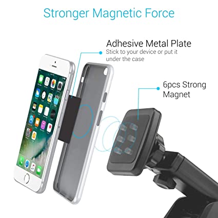 Portronics MoGun POR-1035 Universal Mobile Holder, Magnetic, 360 Degree Rotation, Car Dashboard or Windscreen, Any Smartphone, Black