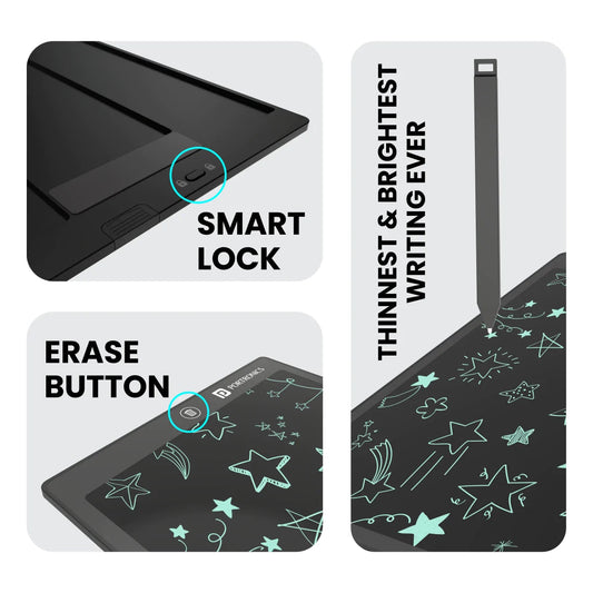 Portronics Ruffpad 12D Re-Writeable 30.48cm (12") LCD Writing Pad with App Support, Magnetic Strips, Content Safety Button, Extra Thin