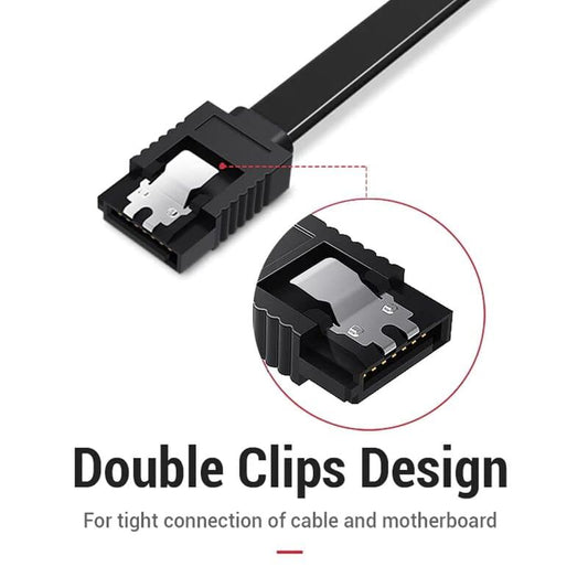 SATA 3 6.0 Gbps Data Cable Straight, with Both Side Locking Latch for HDD and SSD (Black)