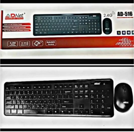 Wireless AD-516 2.4G Keyboard and Mouse Combo Set for PC Laptop Windows Mac (Black)