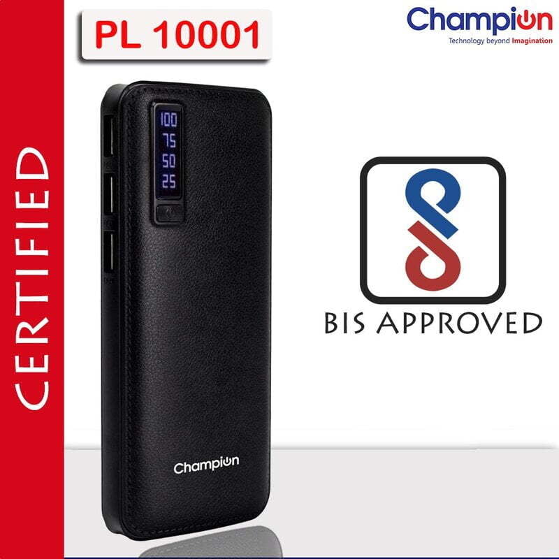Champion 10000mAh Digital Power Bank BIS Certified Pl-10001 -Black