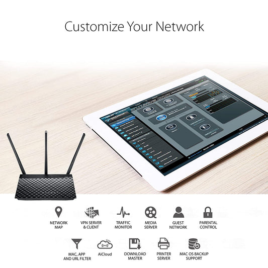 ASUS RT-AC53 AC750 Dual Band WiFi Router with high Power Design (Black)