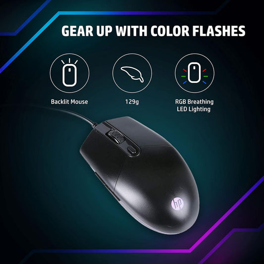 HP M260 RGB Backlighting USB Wired Gaming Mouse, Customizable 6400 DPI, Ergonomic Design, Non-Slip Roller, Lightweighted (Black)