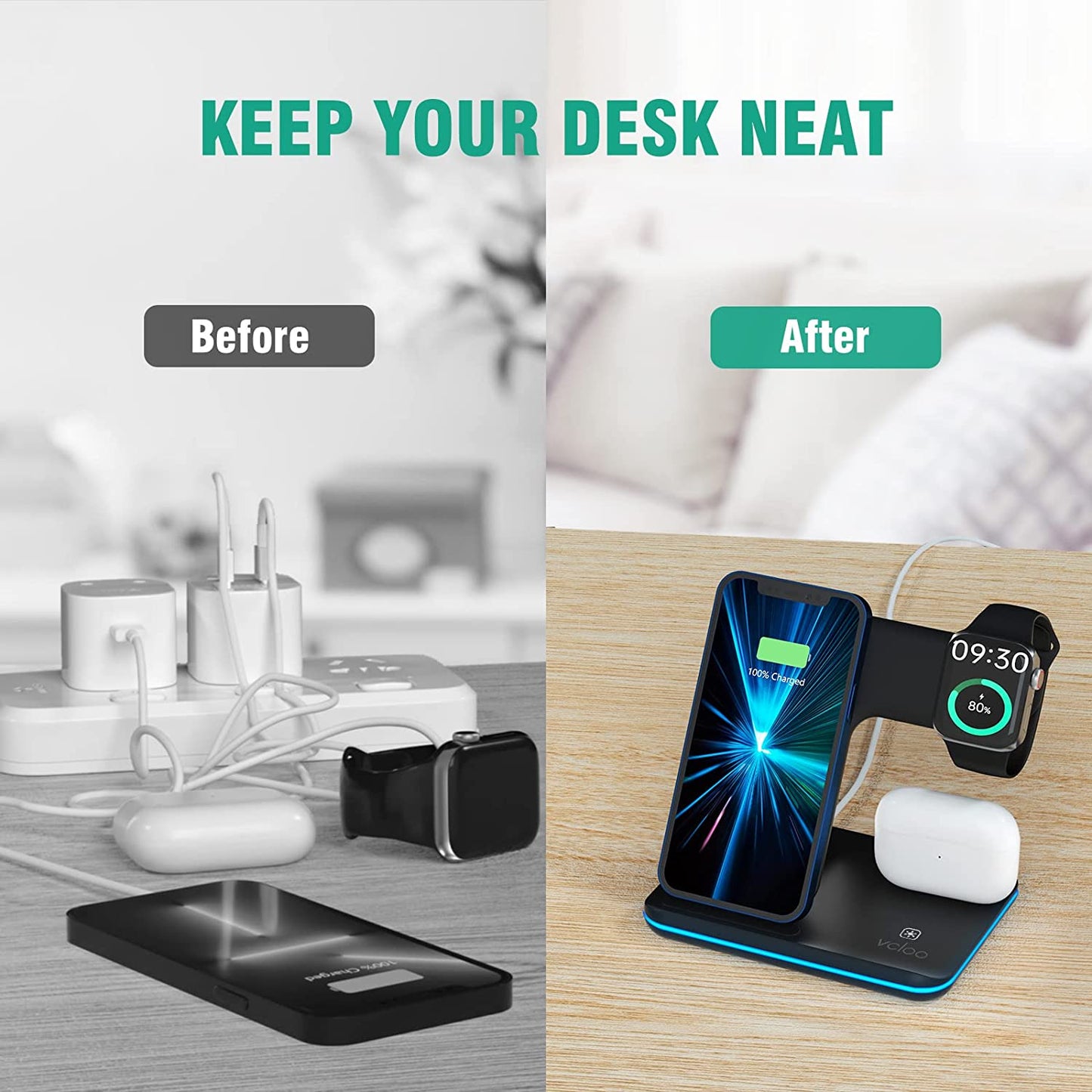 Wireless Charger 3-in-1 Charging Station 15W for AirPods 1/2/Pro/3, iPhone 14/14Pro/13,12,11,X,8 Series Devices (Black)