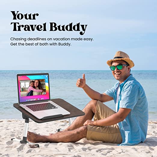 Portronics My Buddy Adjustable Laptop Table with Adjustable Angle, Aluminum Alloy Legs, MDF Board, Foldable Legs (Brown)