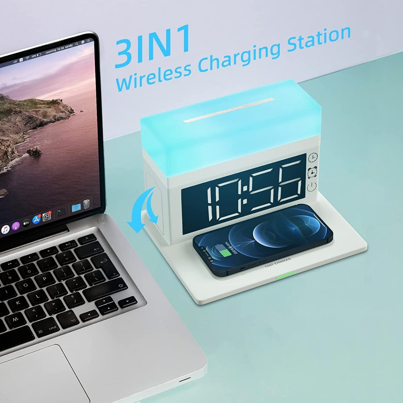 Lamp Desk Clock Led Light Fast 3 In 1 Mobile Phone Charging Wireless Charger